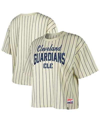 New Era Women's Cream Cleveland Guardians City Connect Multiplier Pinstripe Cropped T-Shirt