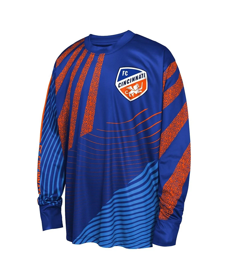 Outerstuff Big Boys and Girls Blue Fc Cincinnati Nifty Netminder Long Sleeve T-Shirt