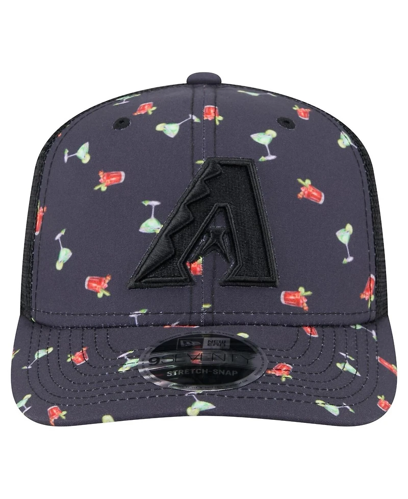 New Era Men's Black Arizona Diamondbacks Adventure Drinks Pattern 9SEVENTY Stretch-Snap Hat