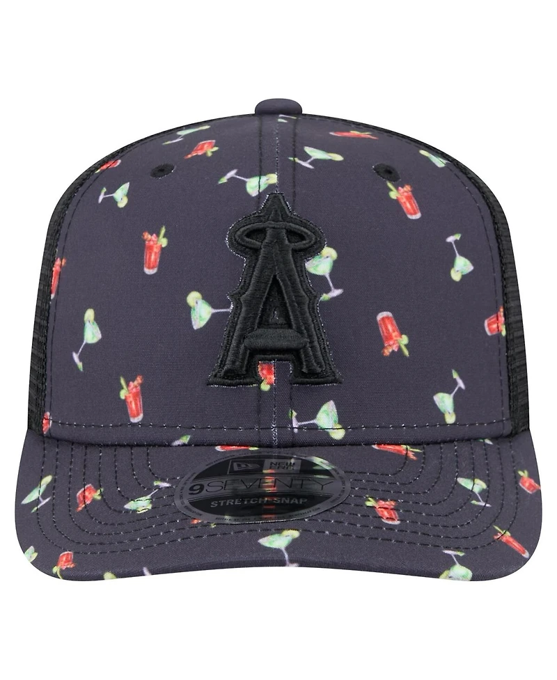 New Era Men's Black Los Angeles Angels Adventure Drinks Pattern 9SEVENTY Stretch-Snap Hat
