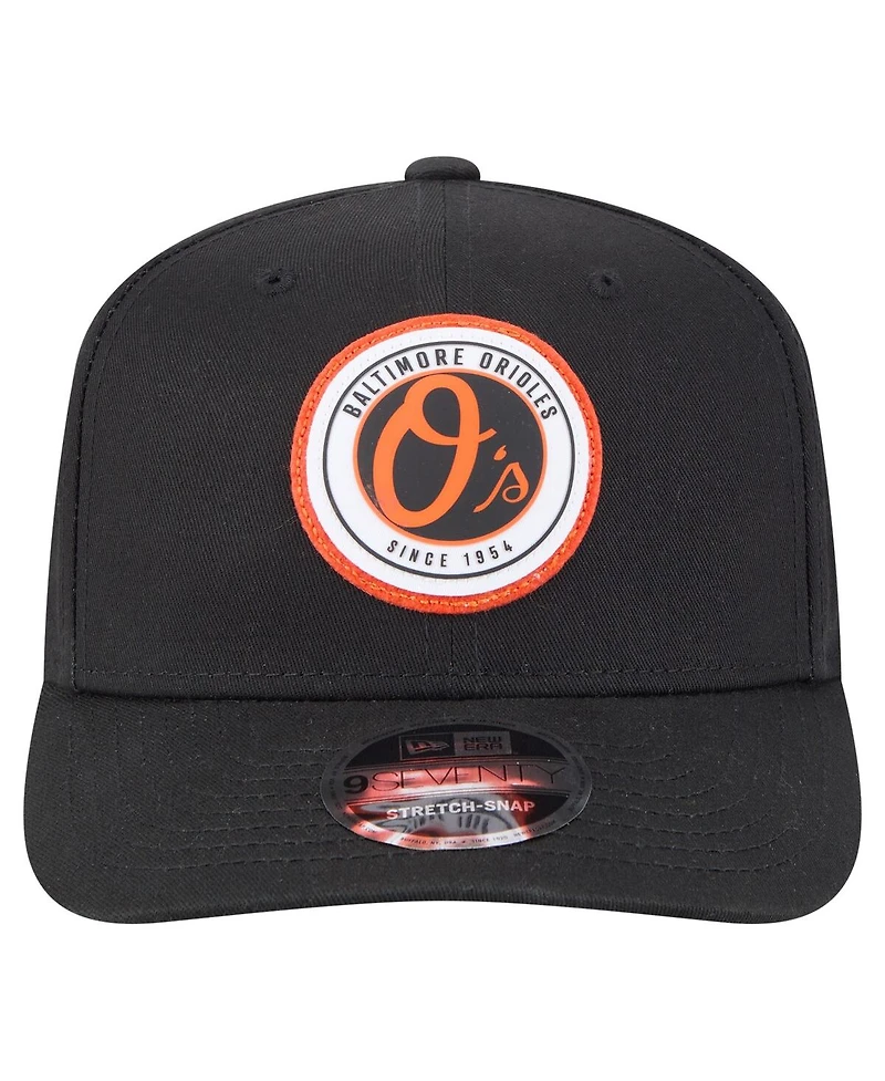 New Era Men's Black Baltimore Orioles Circle Patch 9SEVENTY Stretch-Snap Hat