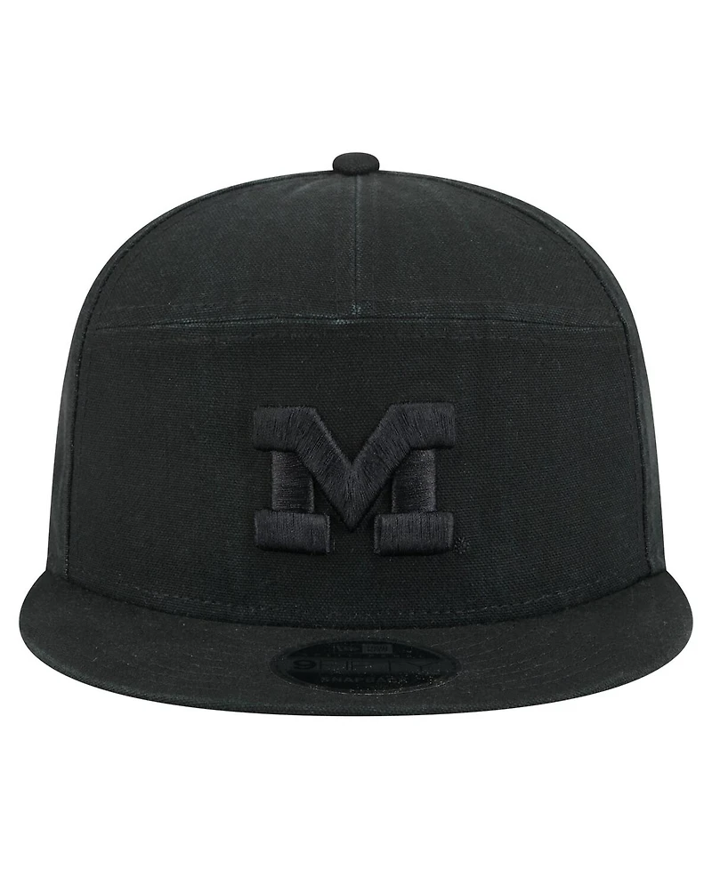 New Era Men's Black Michigan Wolverines Adventure Canvas Split Panel 9FIFTY Snapback Hat