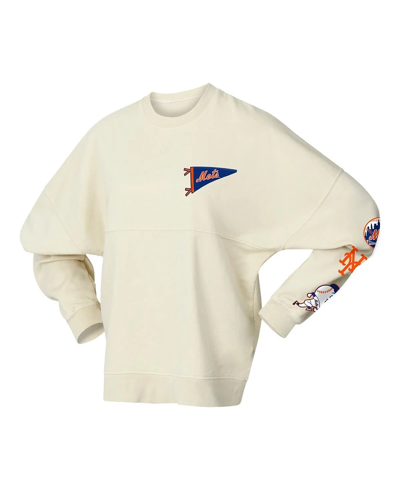 Fanatics Women's Tan New York Mets Pennant Flag Branded Fleece Pullover Sweatshirt