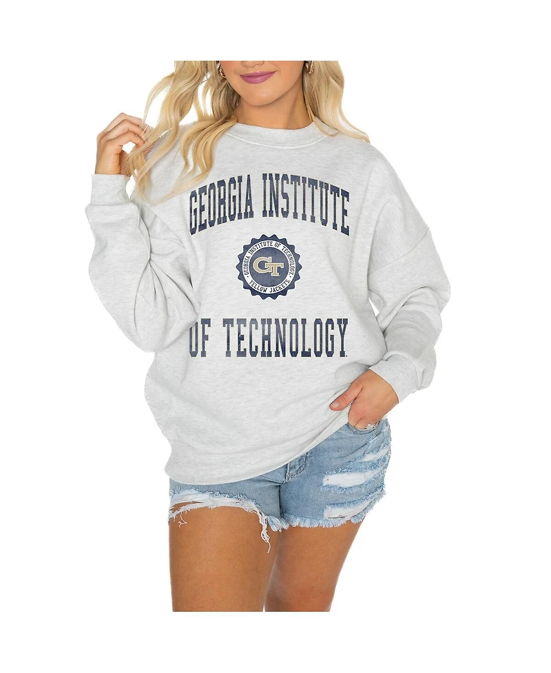 Gameday Couture Women's Steel Georgia Tech Yellow Jackets Good Vibes Premium Fleece Drop Shoulder Pullover Sweatshirt