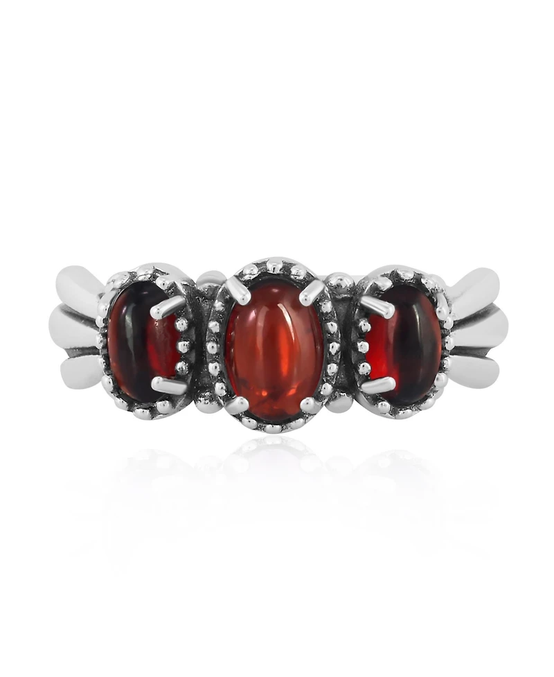 Sterling Silver Garnet 3-Stone Fan Ring