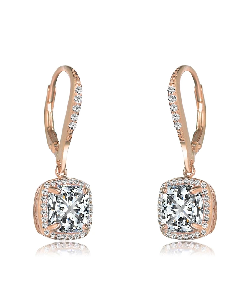 Sterling Silver with Clear Round and Radiant Cubic Zirconia Drop Earrings