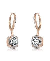 Sterling Silver with Clear Round and Radiant Cubic Zirconia Drop Earrings