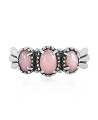 Sterling Silver Pink Opal 3 Stone Fan Ring Size 6