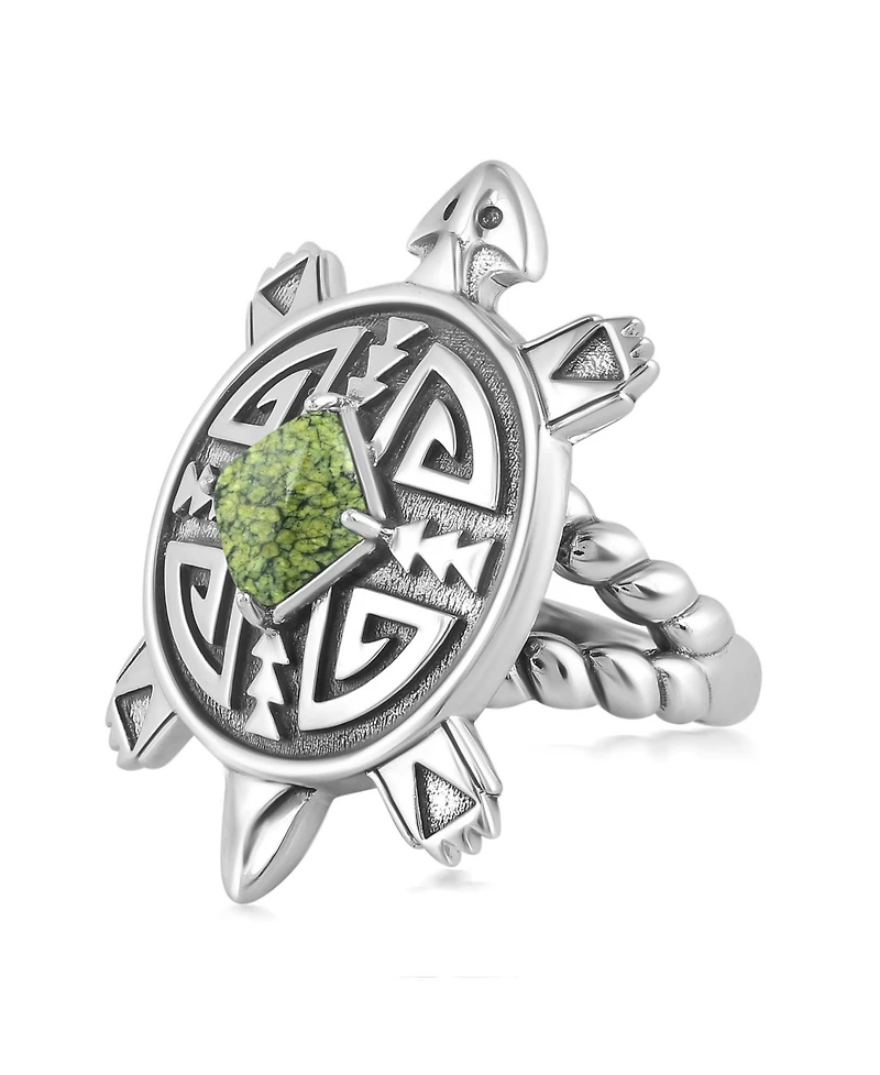 Sterling Silver Green Serpentine Fritz Casuse Split Shank Turtle Ring, 11