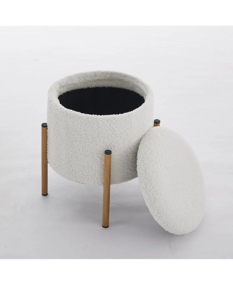Modern Round Storage Ottoman with Removable Lid and Metal Legs Upholstered Footstool for Living Room Bedroom Entryway No Assembly Needed-The Pop Home
