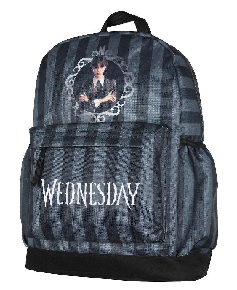 Wednesday Addams Tv Show Portrait Striped Travel School Backpack For Daily Use