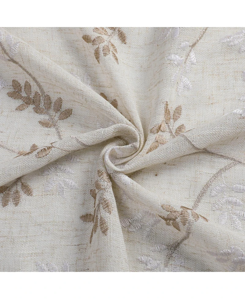 Kate Aurora 1 Piece Vanessa Floral Embroidered Linen Blend Semi Sheer Grommet Window Curtain Panel