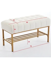 Modern Upholstered End of Bed Bench with Storage Shelf and Metal Legs Tufted Shoe Bench for Bedroom Entryway Living Room or Hallway Seating-The Pop Ho
