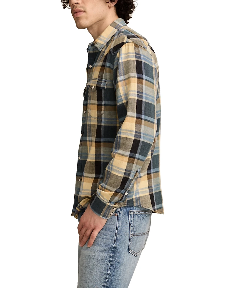 Lucky Brand Men's Indigo Plaid Mesa Western Long Sleeve Shirt
