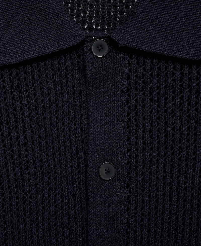 Mango Men's Openwork Knit Cotton Shirt