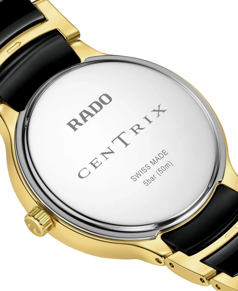 Rado Women's Swiss Centrix Diamond Accent Black Ceramic & Gold Pvd Stainless Steel Bracelet Watch 35mm