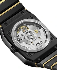 Rado Unisex Swiss Automatic Anatom Gold Pvd Stainless Steel & Black Ceramic Bracelet Watch 33mm