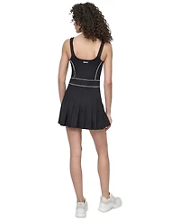 Dkny Sport Women's Contrast-Piping Pleated Sleeveless Dress