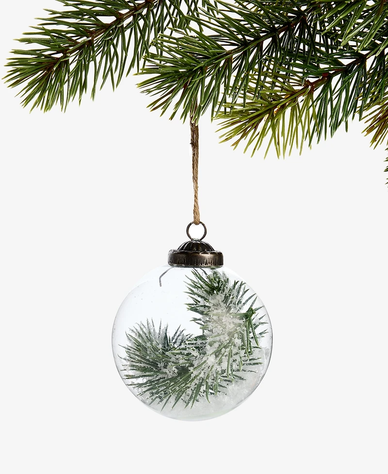 Holiday Lane Nordic Wonderland Glass Ball with Pine Ornament, Macy's Exclusive