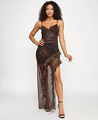 Emerald Sundae Juniors' Animal-Print Ruffled Maxi Dress
