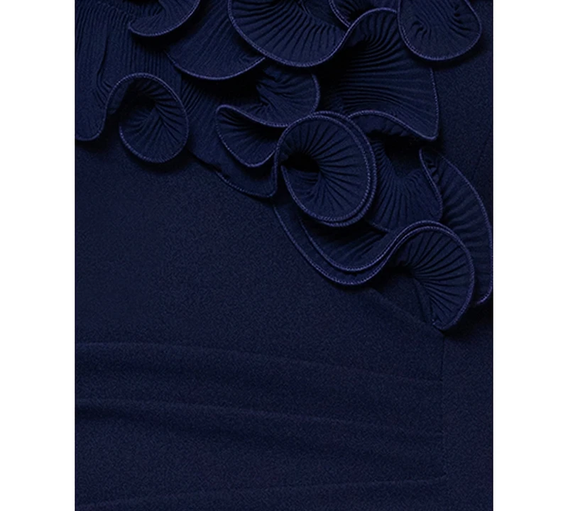 Xscape Plus Ruffled Side-Slit Evening Gown