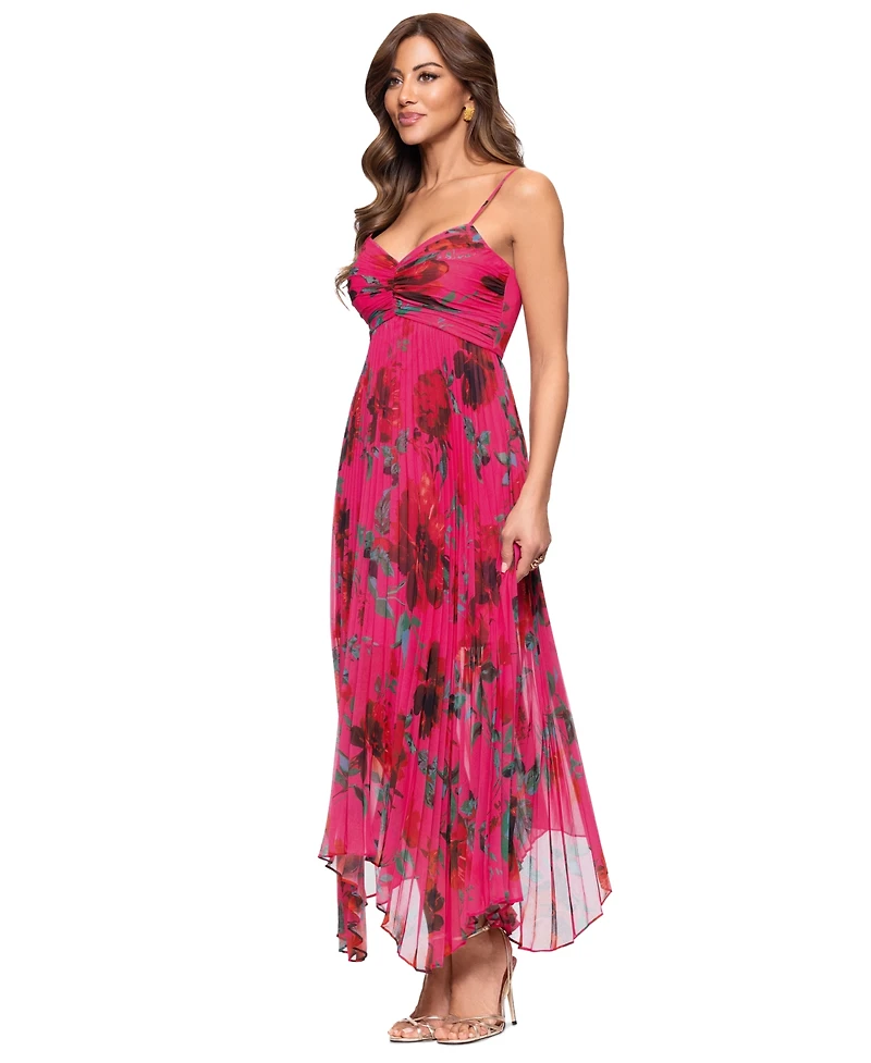 Xscape Petite V-Neck Empire-Waist Pleated Gown