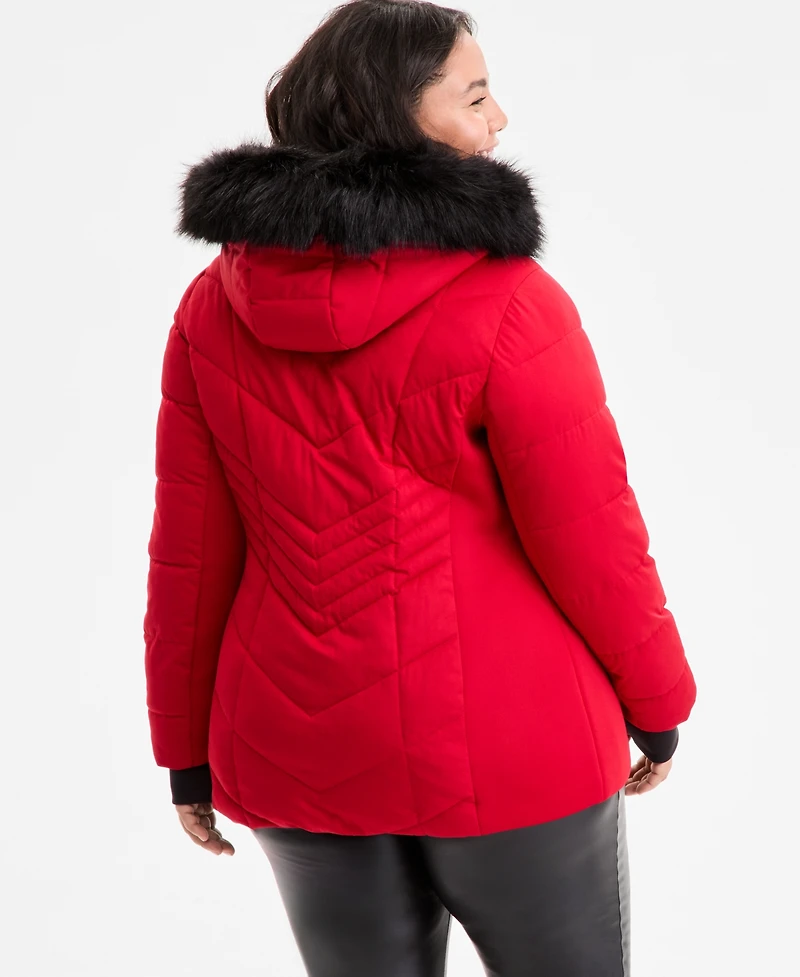 Michael Kors Plus Faux-Fur-Trim Hooded Puffer Coat, Exclusively at Macy's