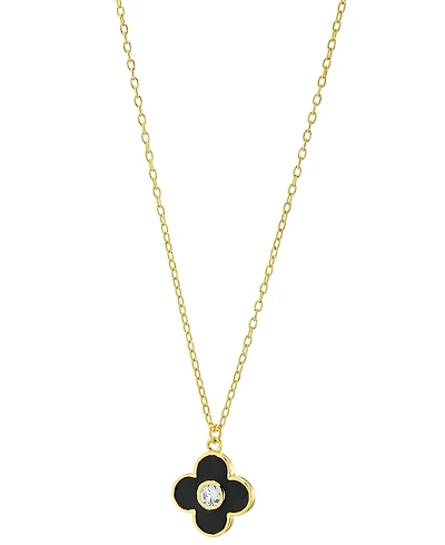 Cubic Zirconia Black & White Clover Pendant Necklace in 14k Gold-Plated Sterling Silver, 16" + 2" extender