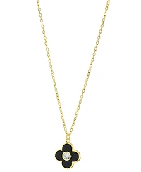 Cubic Zirconia Black & White Clover Pendant Necklace in 14k Gold-Plated Sterling Silver, 16" + 2" extender