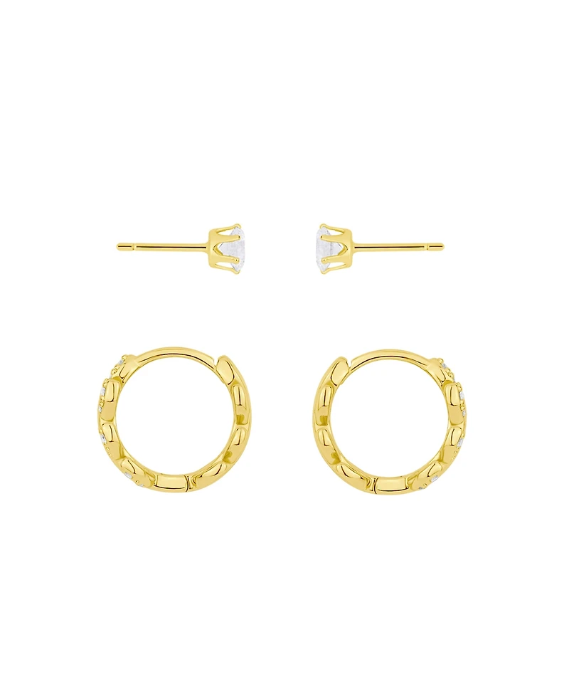 and Now This Cubic Zirconia Duo Stud Leaf Hoop Earrings