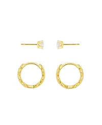 and Now This Cubic Zirconia Duo Stud Leaf Hoop Earrings