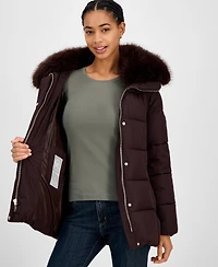 Michael Kors Women's Belted Hooded Faux-Fur-Collar Puffer Coat, Exclusively at Macy's