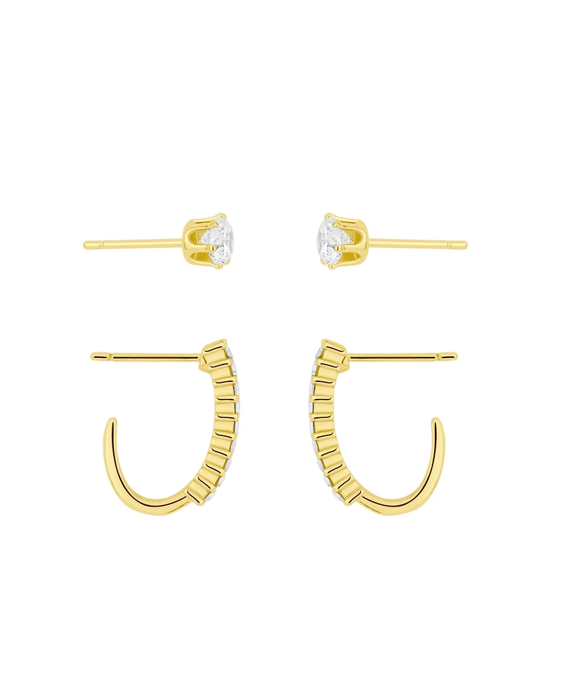 and Now This Crystal Duo Stud Baguette Hoop Earring Set