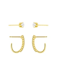 and Now This Crystal Duo Stud Baguette Hoop Earring Set