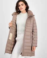 Michael Kors Petite Faux-Fur-Collar Hooded Packable Puffer Coat
