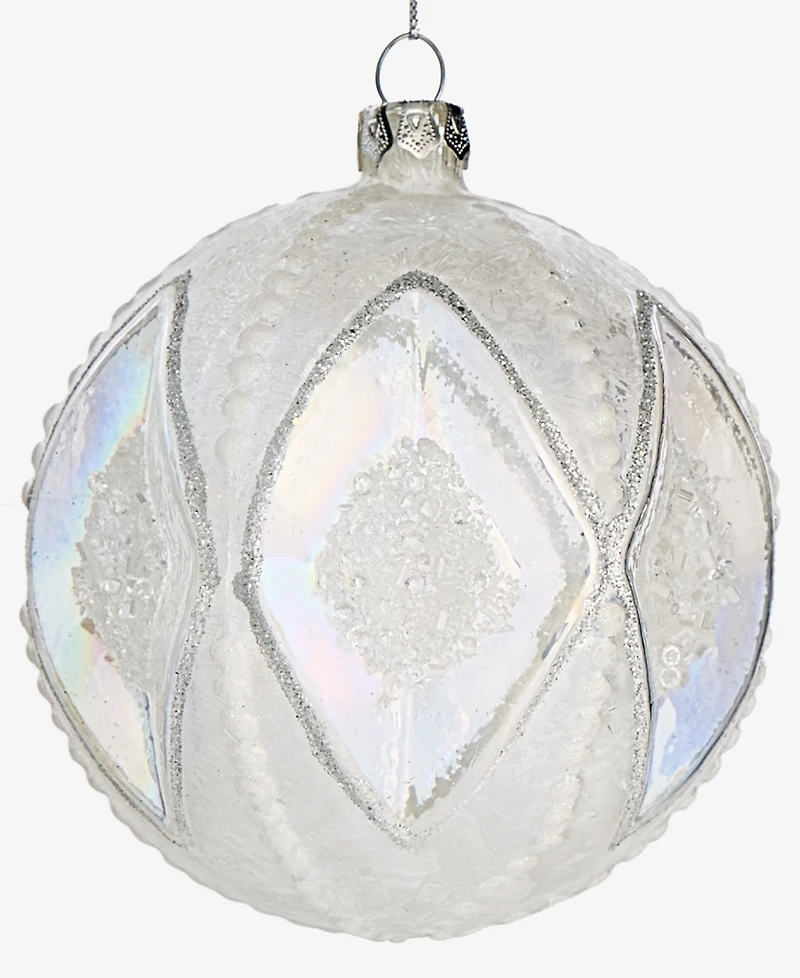 Holiday Lane Iced Delight Glass White Beaded Ball Ornament, Macy's Exclusive