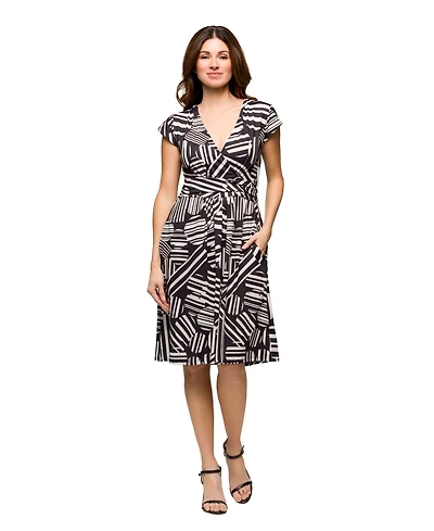 24seven Comfort Apparel Women's Cap Sleeve V Neck Knee Length Pocket Dress
