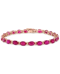 Effy Ruby (13-1/10 ct. t.w.) & Diamond (1/6 ct. t.w.) Oval Tennis Bracelet in 14k Rose Gold