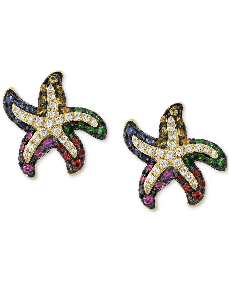 Effy Multi-Sapphire (5/8 ct. t.w.), Green Garnet (1/6 ct. t.w.), & Diamond( 1/6 ct. t.w.) Starfish Stud Earrings in 14k Gold