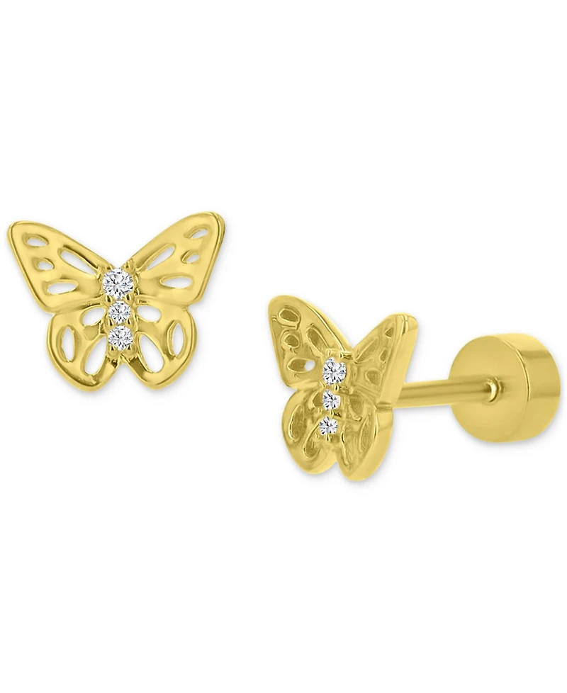 Pave Butterfly Stud Earrings in 14k Gold over Sterling Silver