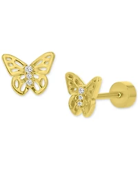 Pave Butterfly Stud Earrings in 14k Gold over Sterling Silver