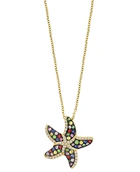 Effy Multi-Sapphire (1/2 ct. t.w.), Green Garnet (1/6 ct. t.w.) & Diamond (1/6 ct. t.w.) Starfish 18" Pendant Necklace in 14k Gold