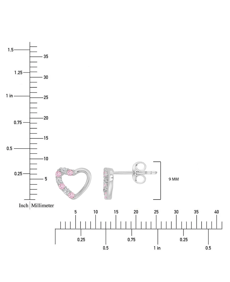 Pink Cubic Zirconia Heart Stud Earrings 14k Rose Gold over Sterling Silver