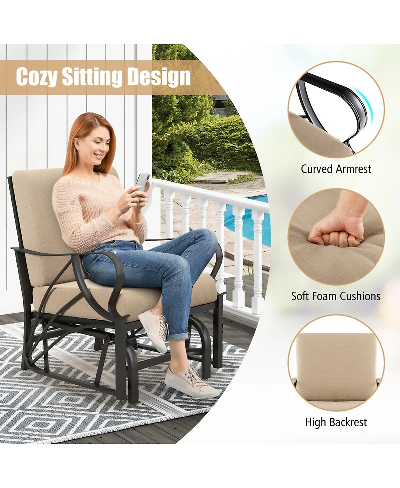 Slickblue Patio Glider Rocking Chair with Thick Cushion and Curved Armrest