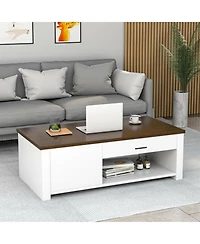 Modern Coffee Table with Front Back Drawers and Compartments for Living Room