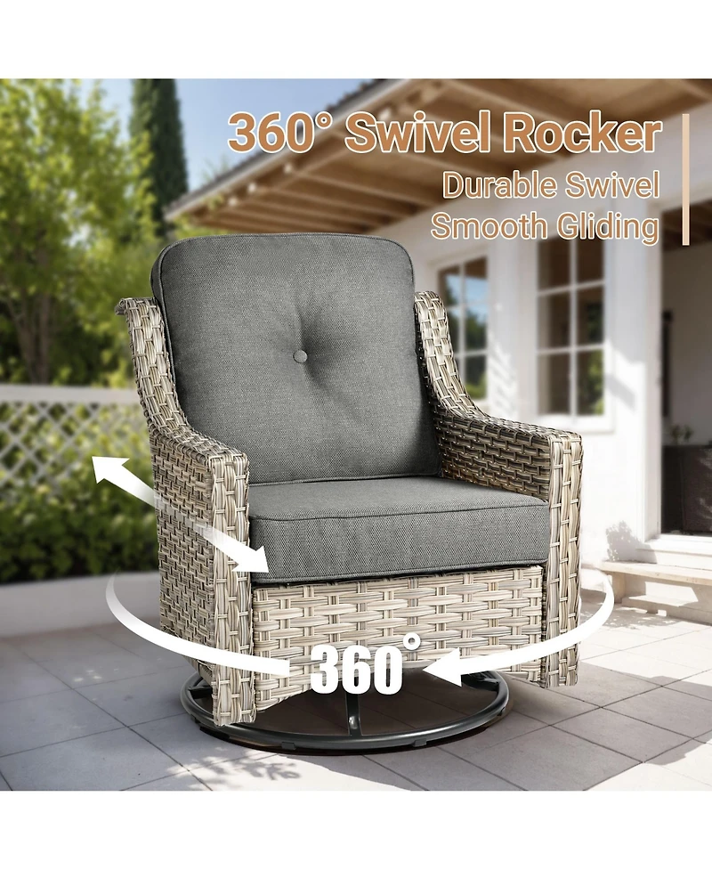 Xizzi 10 Piece Outdoor Patio Furniture with Swivel Rocking Chairs,All Weather Rattan Wicker Sectional Coversation Set Solar Coffee Table, Single