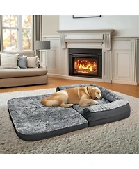Bingopaw Giant Orthopedic Dog Bed w/Waterproof & LeatherTrim for Pets
