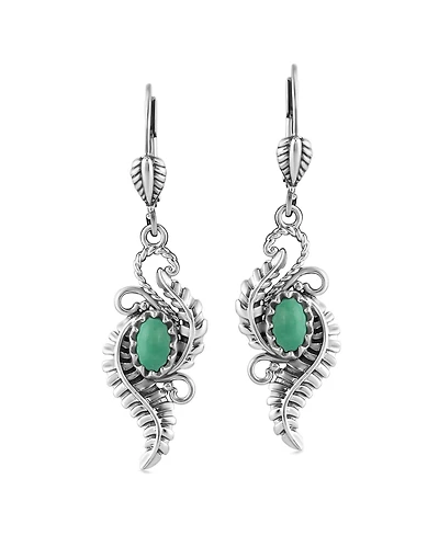 Sterling Silver Green Turquoise Vine and Leaf Dangle Earrings