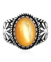Sterling Silver Yellow Mother of Pearl Concha Flower Ring, Size 10