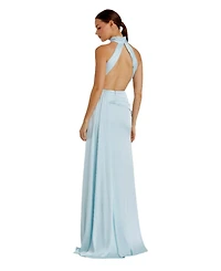 Mac Duggal Women's Open Back High Neck Side Ruched Gown